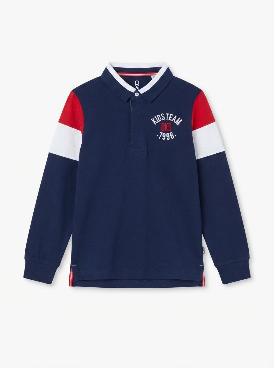 Children's Navy Blue, Red, and White Athletic Polo Pullover