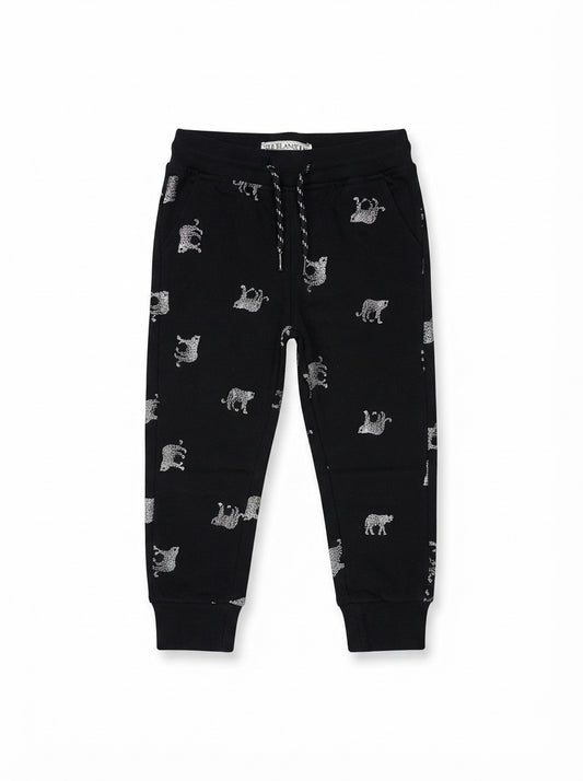 Boys' Black Animal Print Joggers | Comfortable Fleece Sweatpants with Drawstring