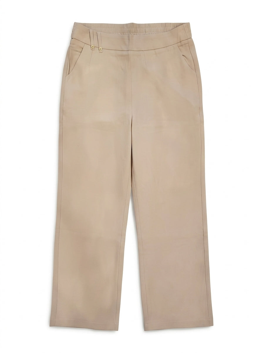 Women's Casual Khaki Tailored Trousers with Gold Button Details