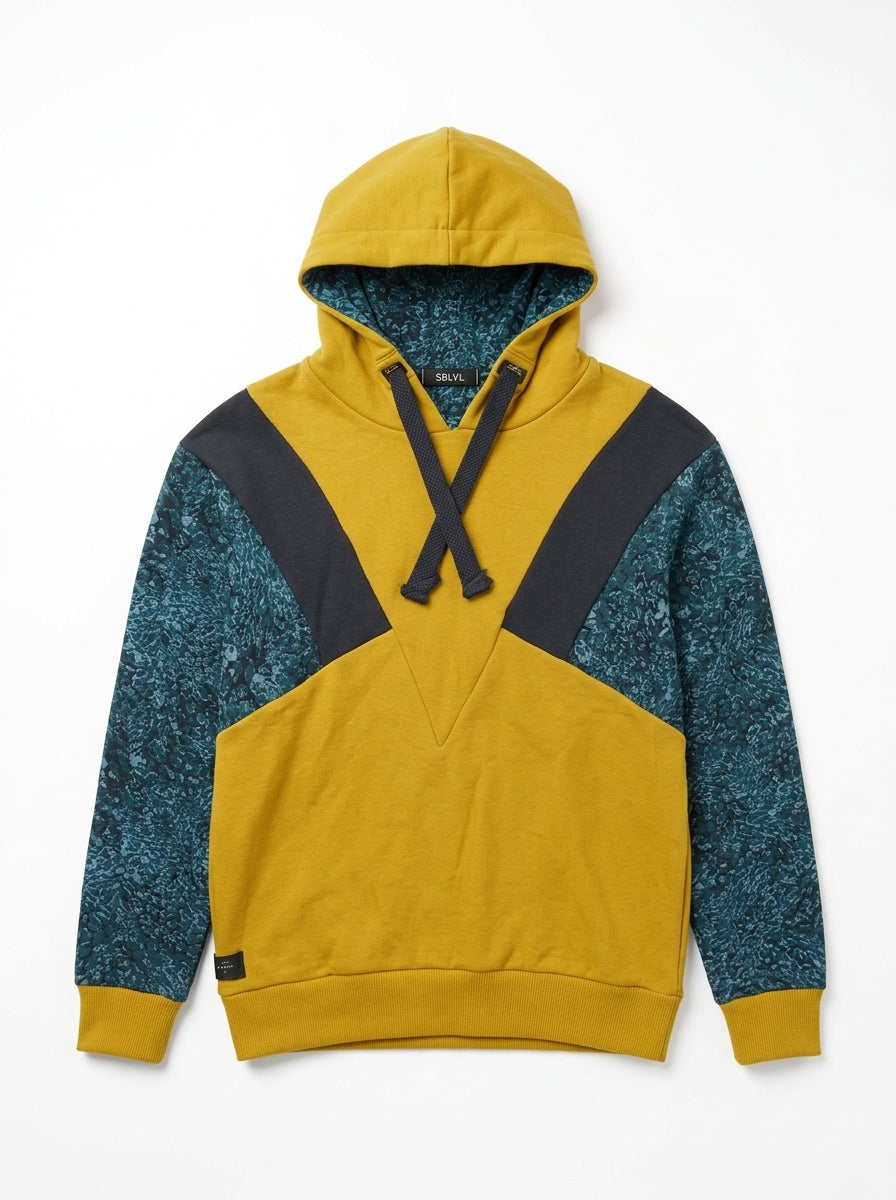 Women Mustard & Teal Geometric Blocked Hoodie