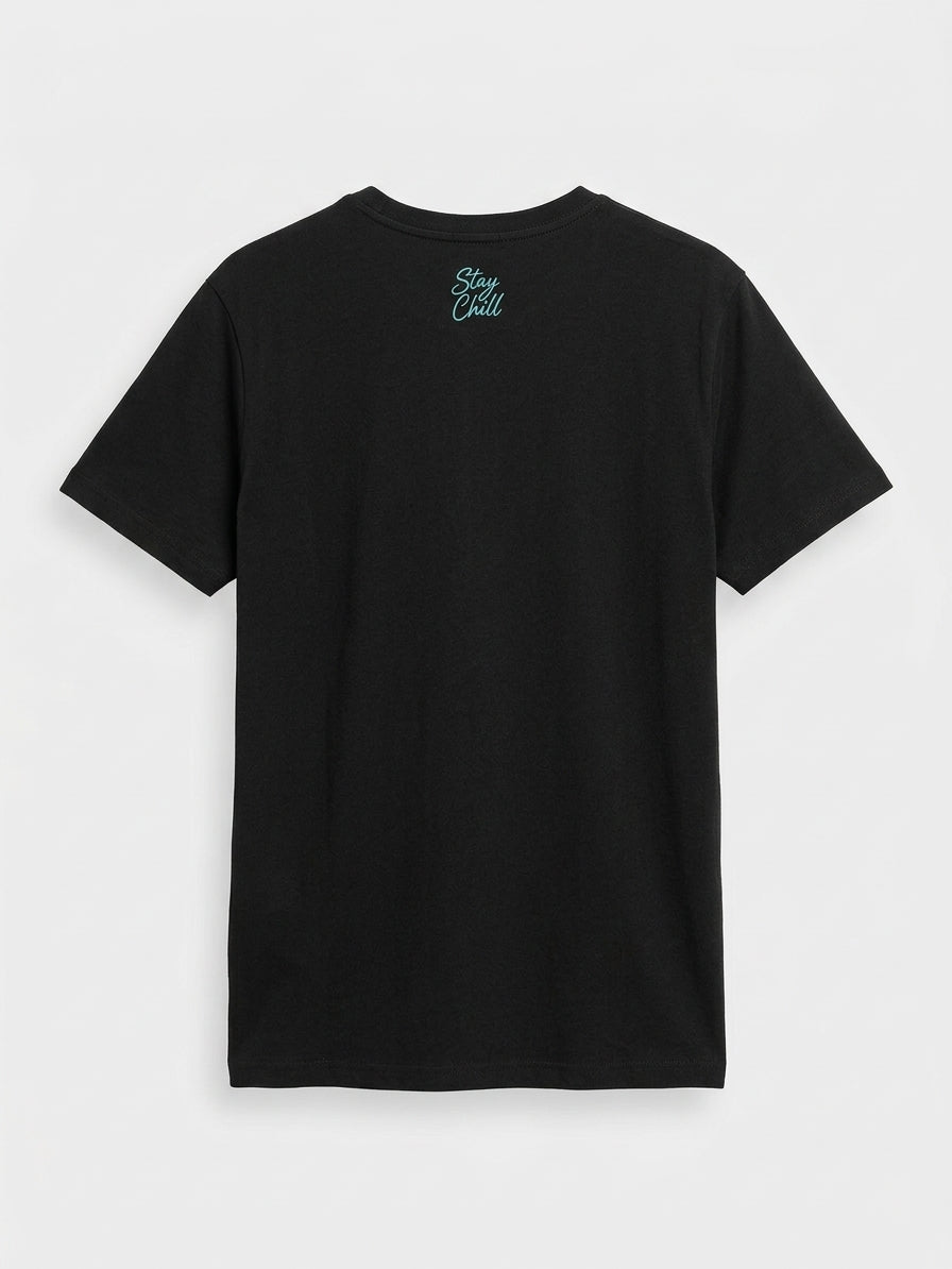 Men's Imported Quality Black Tropical Graphic T-Shirt Casual Crewneck