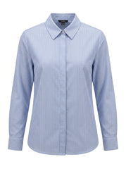 Women's Classic Blue and White Striped Long-Sleeve Shirt
