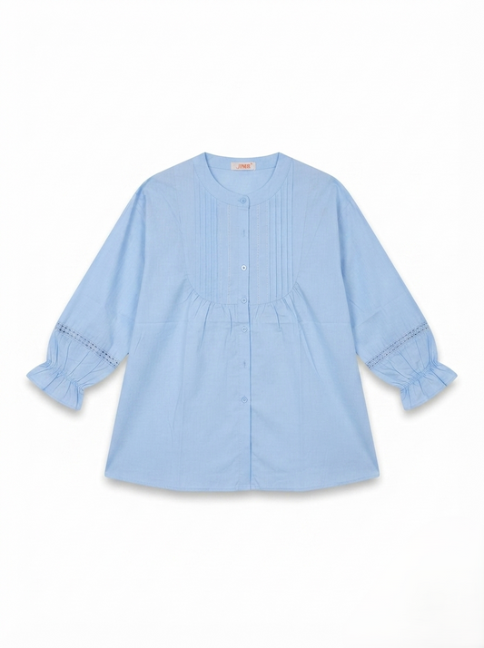 Women's Pleated Pintuck Blouse – Light Blue