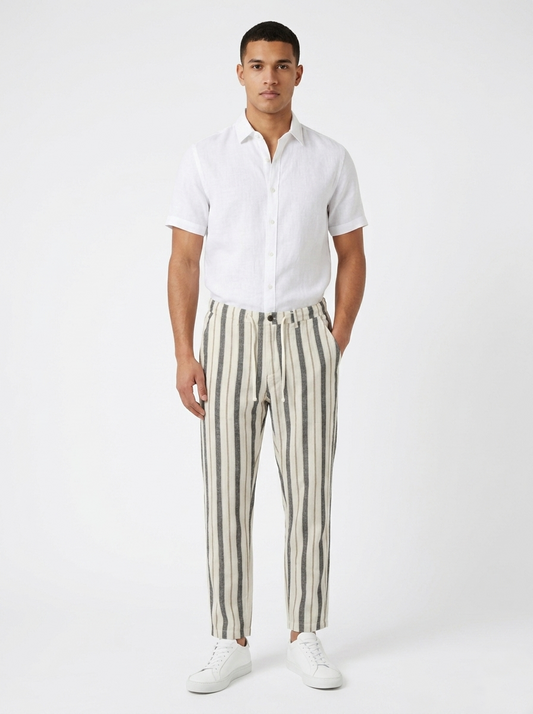 Teddy Smith Linen Blend Striped Trousers