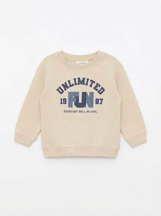 Kids Khaki Tan Collegiate Typography Long Sleeve Pullover