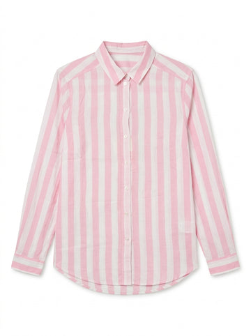 Women's Pink Striped Long Sleeve Button-Down Shirt