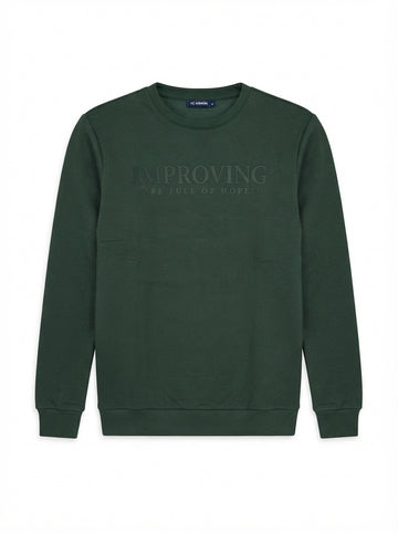Men's Dark Green "Improving" Graphic Crewneck Sweatshirt