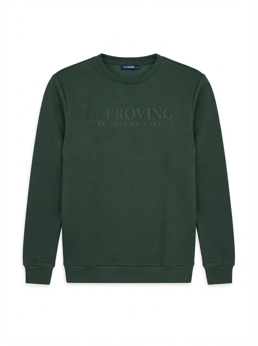 Men's Dark Green "Improving" Graphic Crewneck Sweatshirt