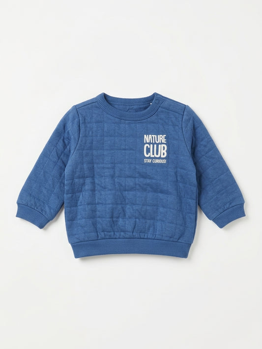Boys' Quilted Blue Crewneck Sweatshirt – Long Sleeve Thermal Pullover