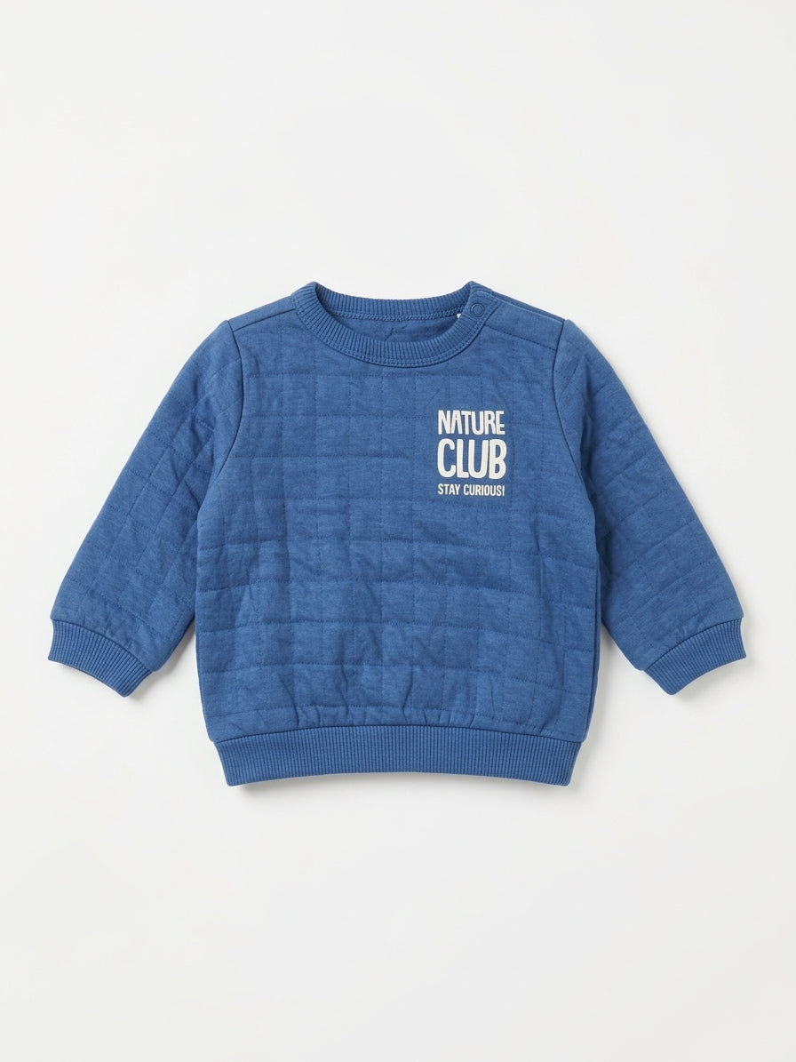 Boys' Quilted Blue Crewneck Sweatshirt – Long Sleeve Thermal Pullover