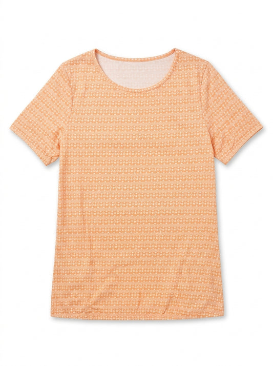 Women’s Coral Butterfly Print V-Neck Henley T-Shirt