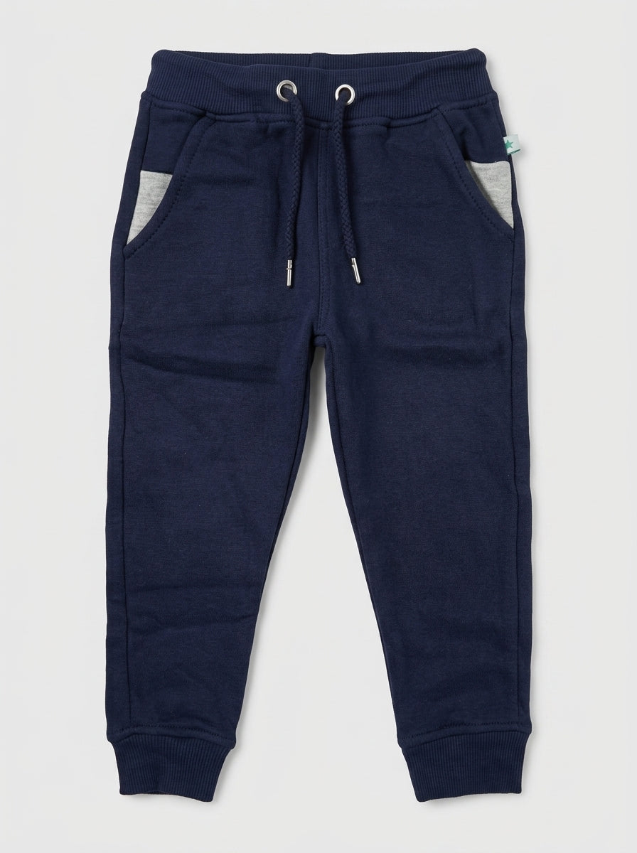 Kids' Navy Blue Drawstring Joggers | Active Fleece Pants