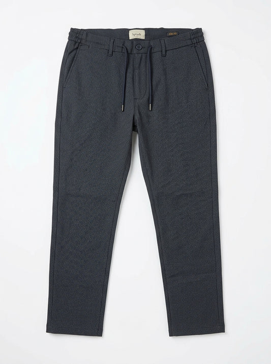 Men's Dark Grey Textured Casual Trousers
