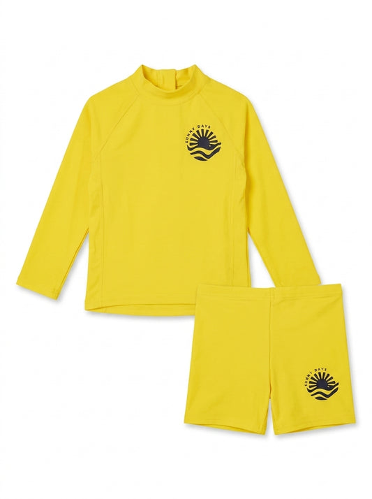 Sunny Days Kids' Two-Piece UV Swimsuit Set – Bright Yellow Rash Guard & Trunks