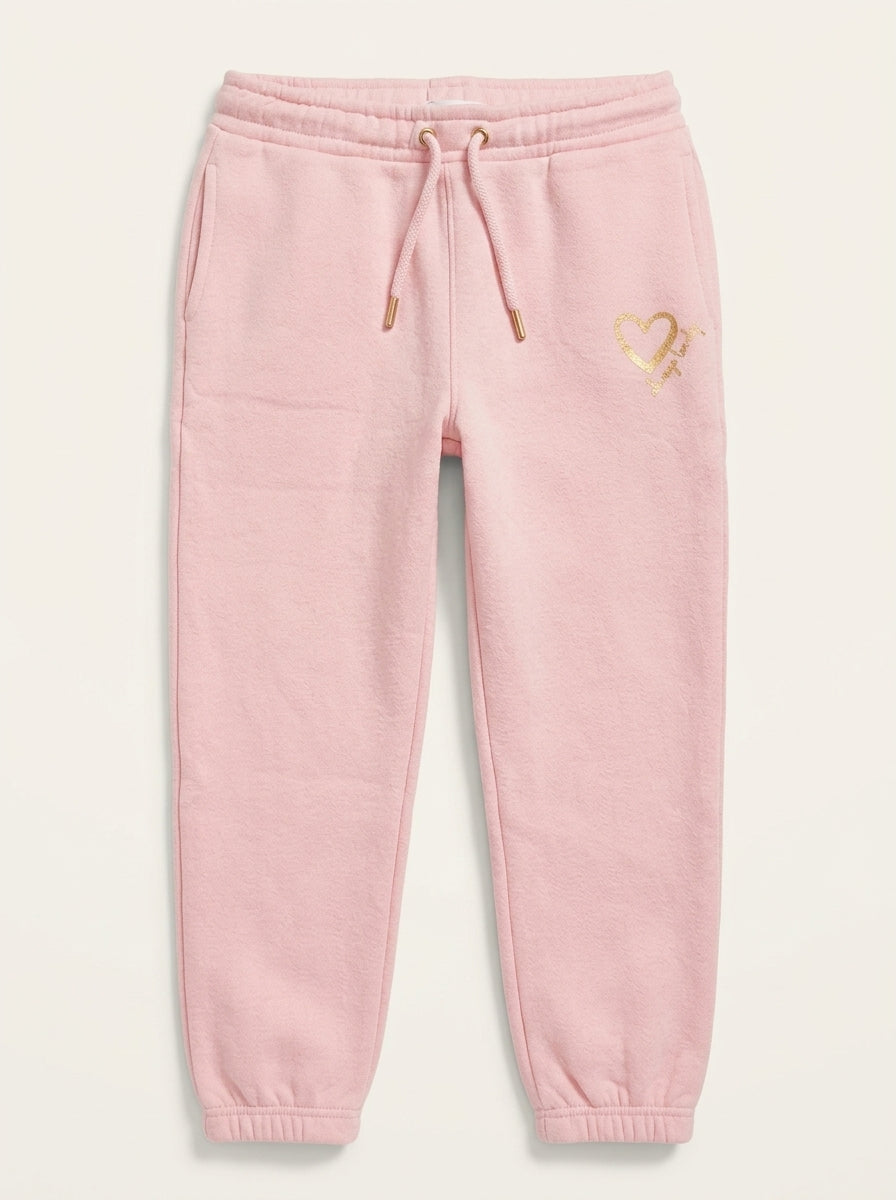 Minoti Girls' Pink Heart Fleece Joggers | Cozy Sweatpants