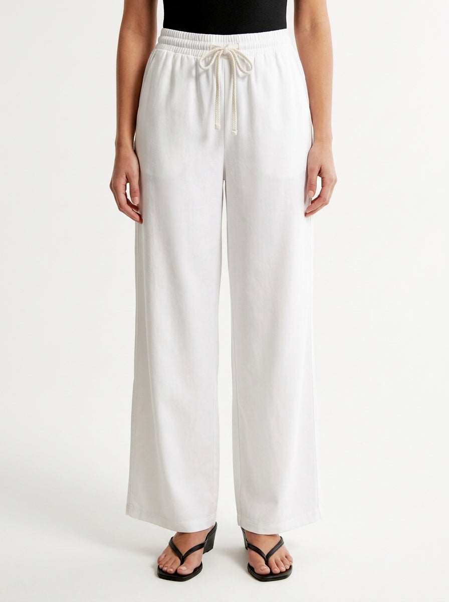 Women White Drawstring Wide-Leg Trousers