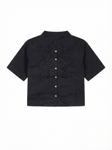 Embroidered Women Mandarin Collar Blouse – Black