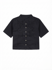 Embroidered Women Mandarin Collar Blouse – Black
