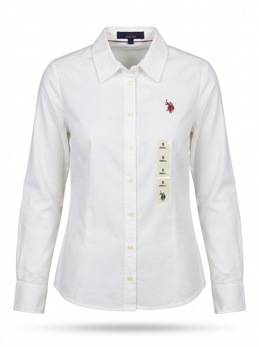 Women's White Micro-Dot Button-Down Shirt