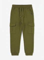 Boys' Olive Khaki Fleece Cargo Sweatpants with Drawstring