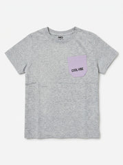 Boys' Light Grey Short-Sleeve Tee with Lilac Chest Pocket