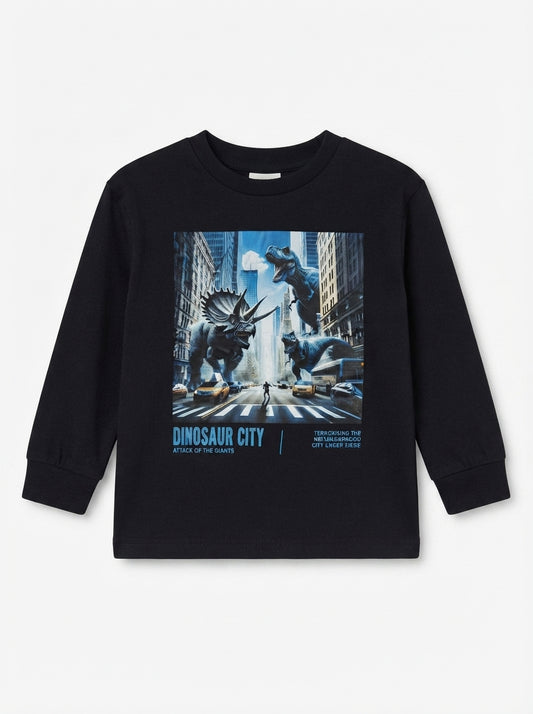 Boy Black DINOSAUR CITY Graphic Long Sleeve T-Shirt Next