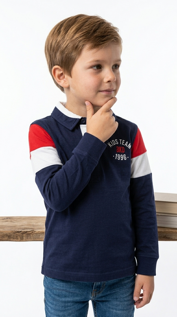 OKAIDI Boys Embroided Full Sleeved Polo