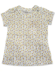 Girls' White Cherry & Floral Print T-Shirt with Ruffle Shoulders