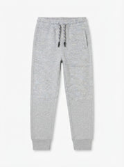 Kids' Light Grey Melange Fleece Joggers with Patterned Drawstring
