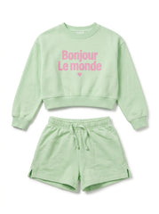 Girls' 2-Piece "Bonjour Le Monde" Sweatshirt & Shorts Set