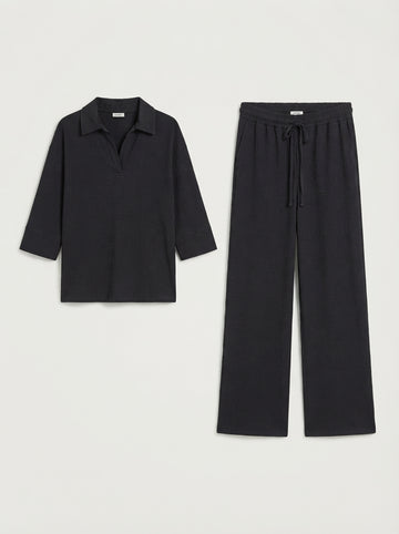 Oysho Black Textured Polo Co-Ord Set