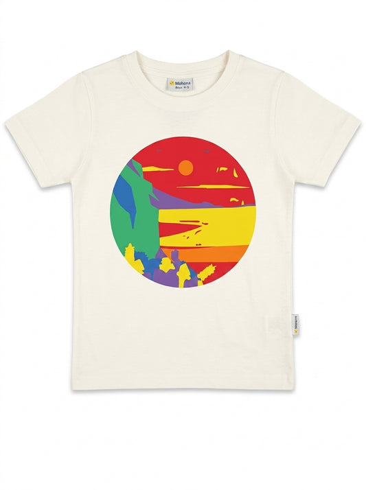 Mohona Boys' Off-White Sunset Landscape Graphic T-Shirt