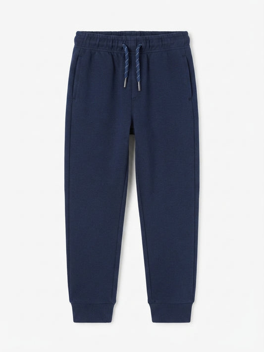 Boys' Solid Navy Blue Casual Sweatpants with Elasticated Ankle Cuffs