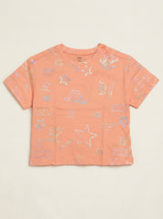 M&S Kids Peach Coral Star & Slogan Graphic T-Shirt