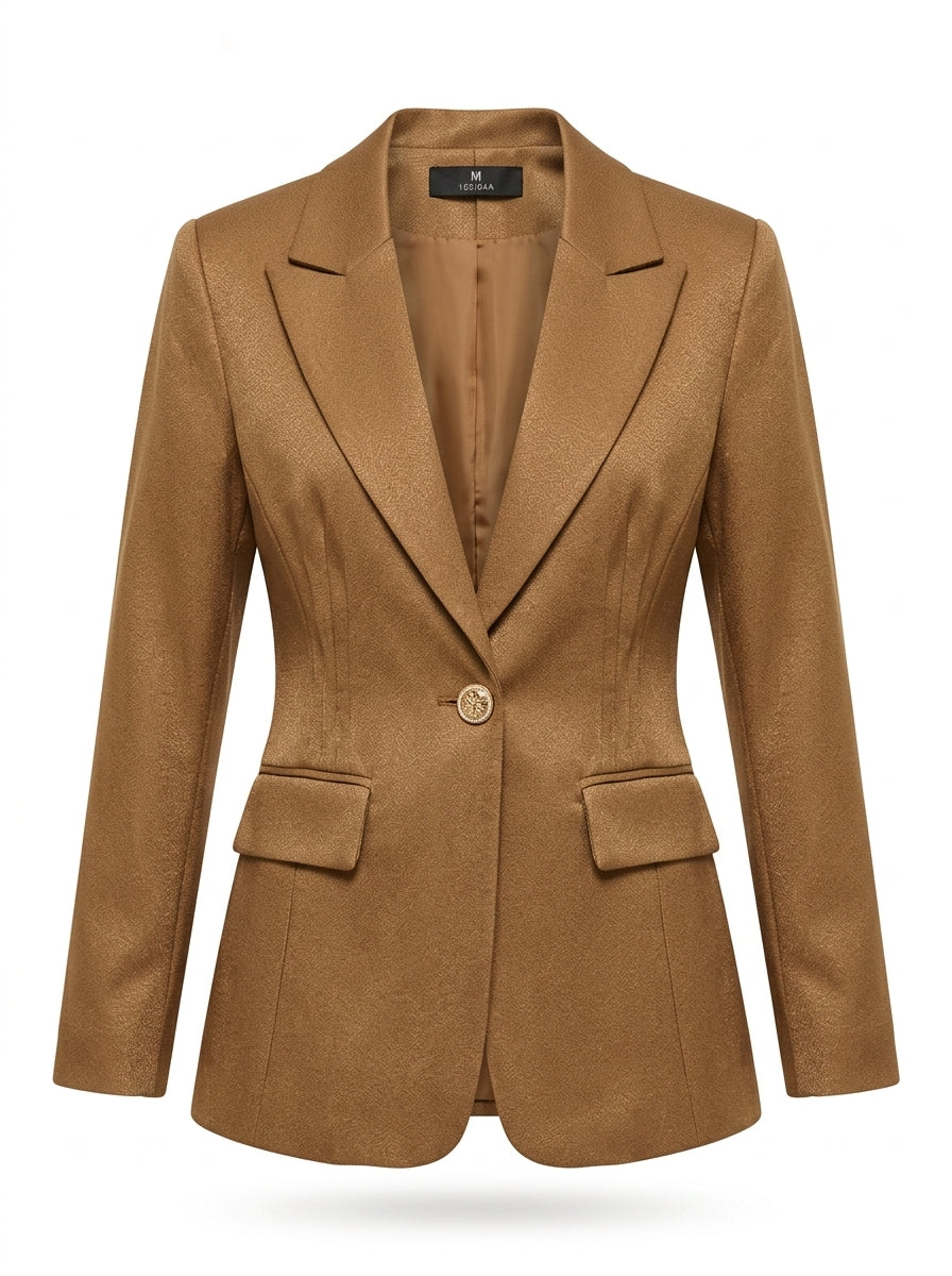 Women Structured Waist Pleated Blazer – Camel