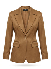 Women Structured Waist Pleated Blazer – Camel