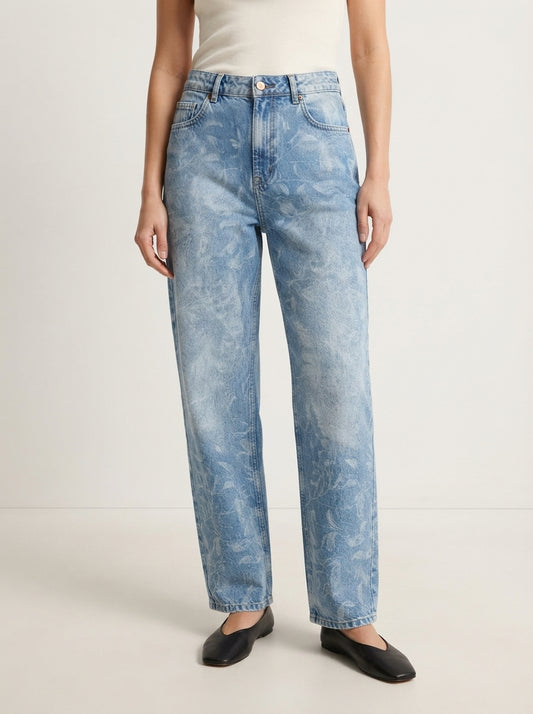 RESERVED HIGH-RISE PRINTED STRAIGHT-LEG JEANS