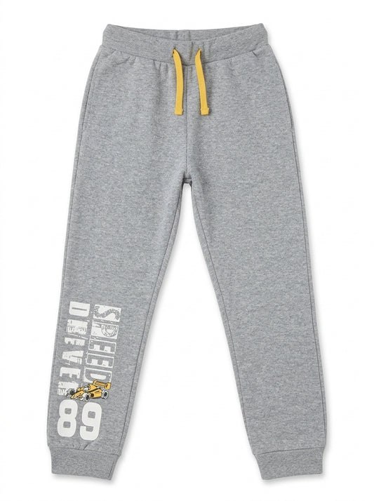 Boys' Grey Graphic Joggers with Contrast Drawstring – Casual Sweatpants