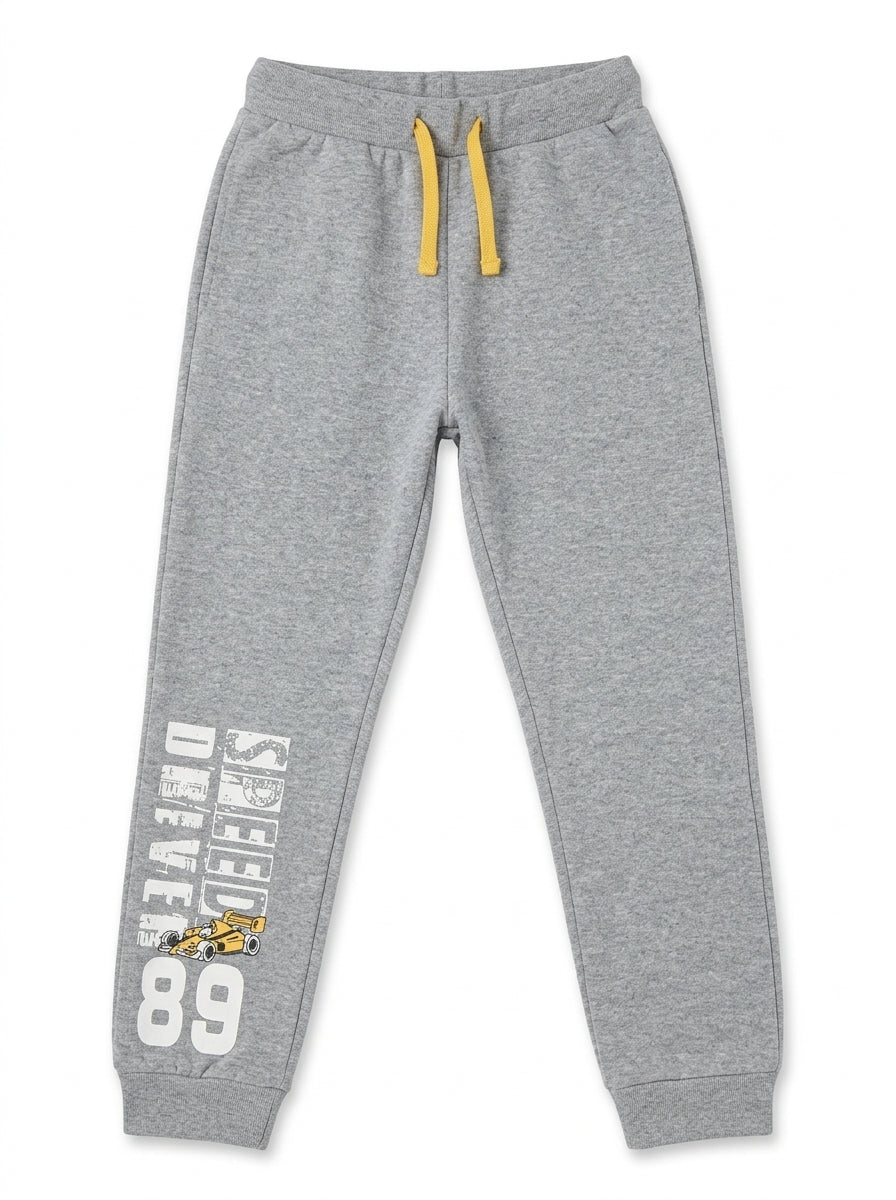 Boys' Grey Graphic Joggers with Contrast Drawstring – Casual Sweatpants