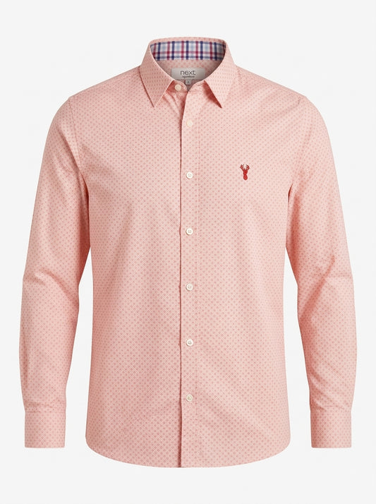 Men’s Coral Micro-Pattern Smart-Casual Shirt