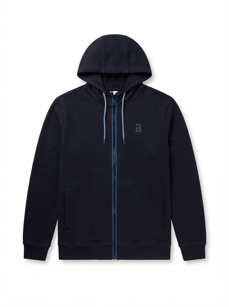 Icon Hoodie Black Textured Knit Premium Men's Zip-Up