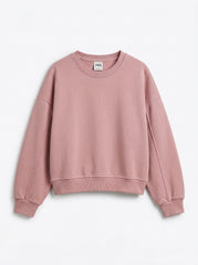 Girls' Dusty Pink Oversized Crewneck Sweatshirt – Soft Cotton Blend Casual Pullover