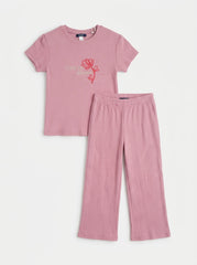 Girls Ribbed Floral Co-Ord Set