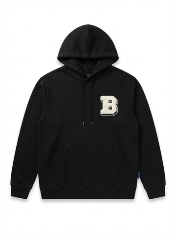 Varsity Hoodie Black with Bold 'B' Patch Men's Heavyweight Pullover