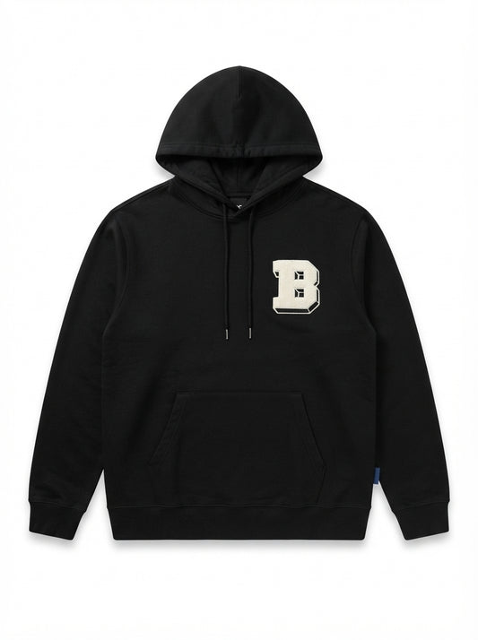 Varsity Hoodie Black with Bold 'B' Patch Men's Heavyweight Pullover