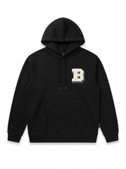 Varsity Hoodie Black with Bold 'B' Patch Men's Heavyweight Pullover