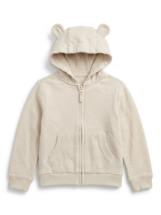 Kids' Cream Bear Ear Zip-Up Hoodie