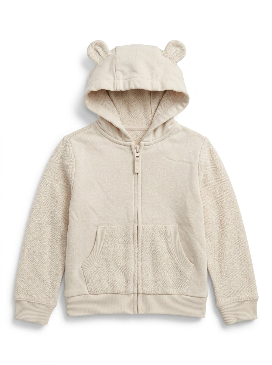 Kids' Cream Bear Ear Zip-Up Hoodie