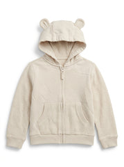 Kids' Cream Bear Ear Zip-Up Hoodie