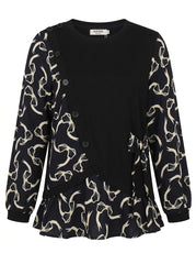 Women’s Asymmetrical Bow Print Layered Knit Top